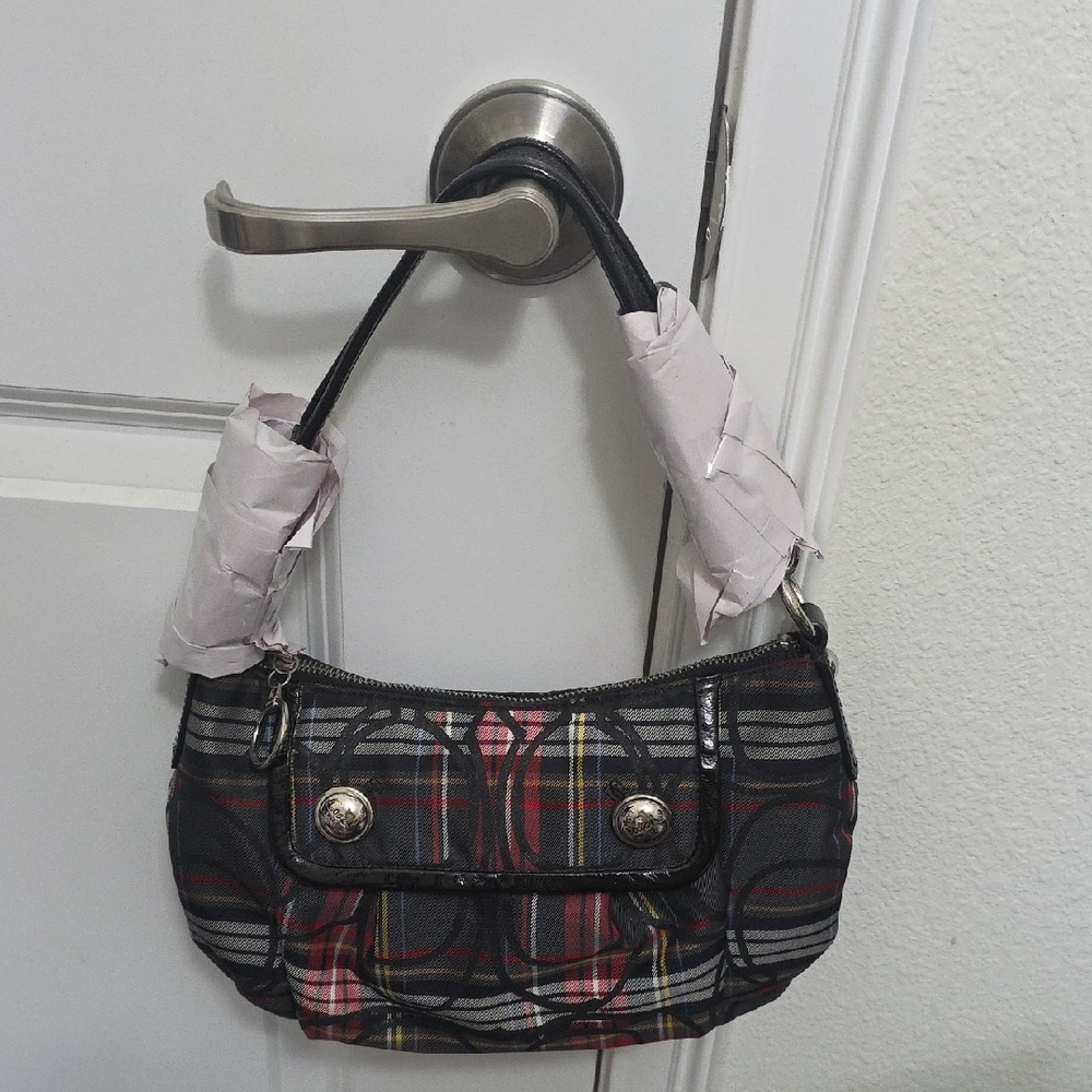 Authentic COACH Poppy Plaid Black and Red Handbag